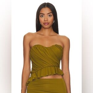 revolve nbd beeba olive green asymmetrical crop top size xs